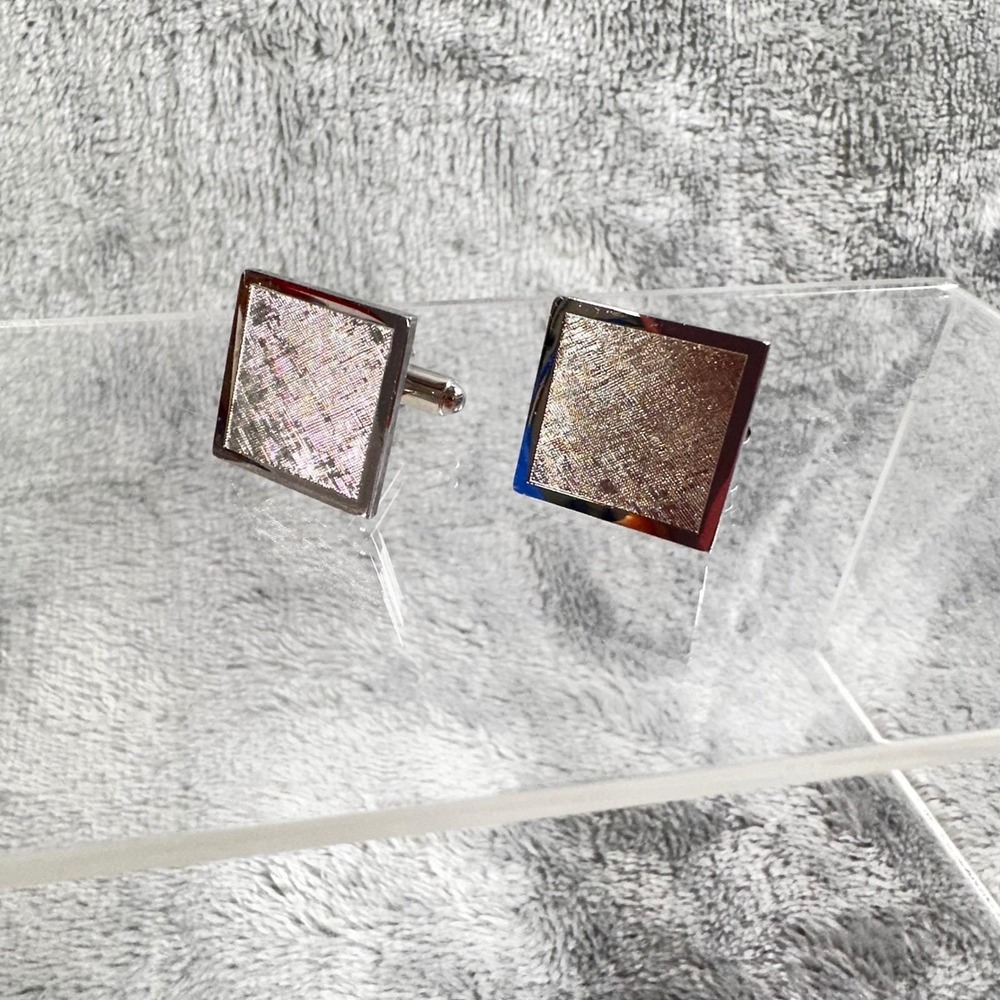Vintage Dante Silver Tone Square Cufflinks Textured‎ Modernist Mid Century